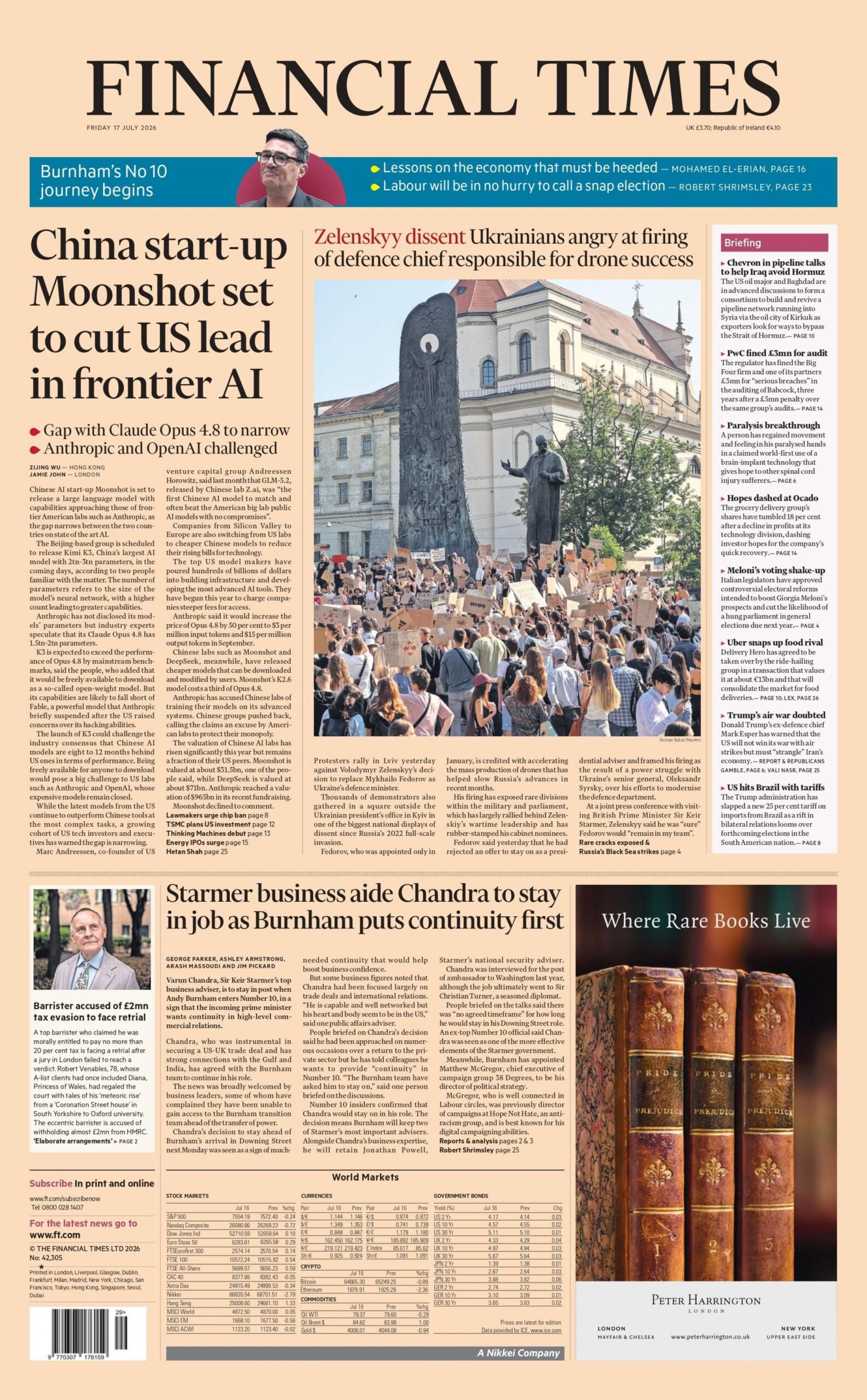 "China start-up Moonshot set to cut US lead in frontier AI," reads the headline on the front page of the Financial Times.