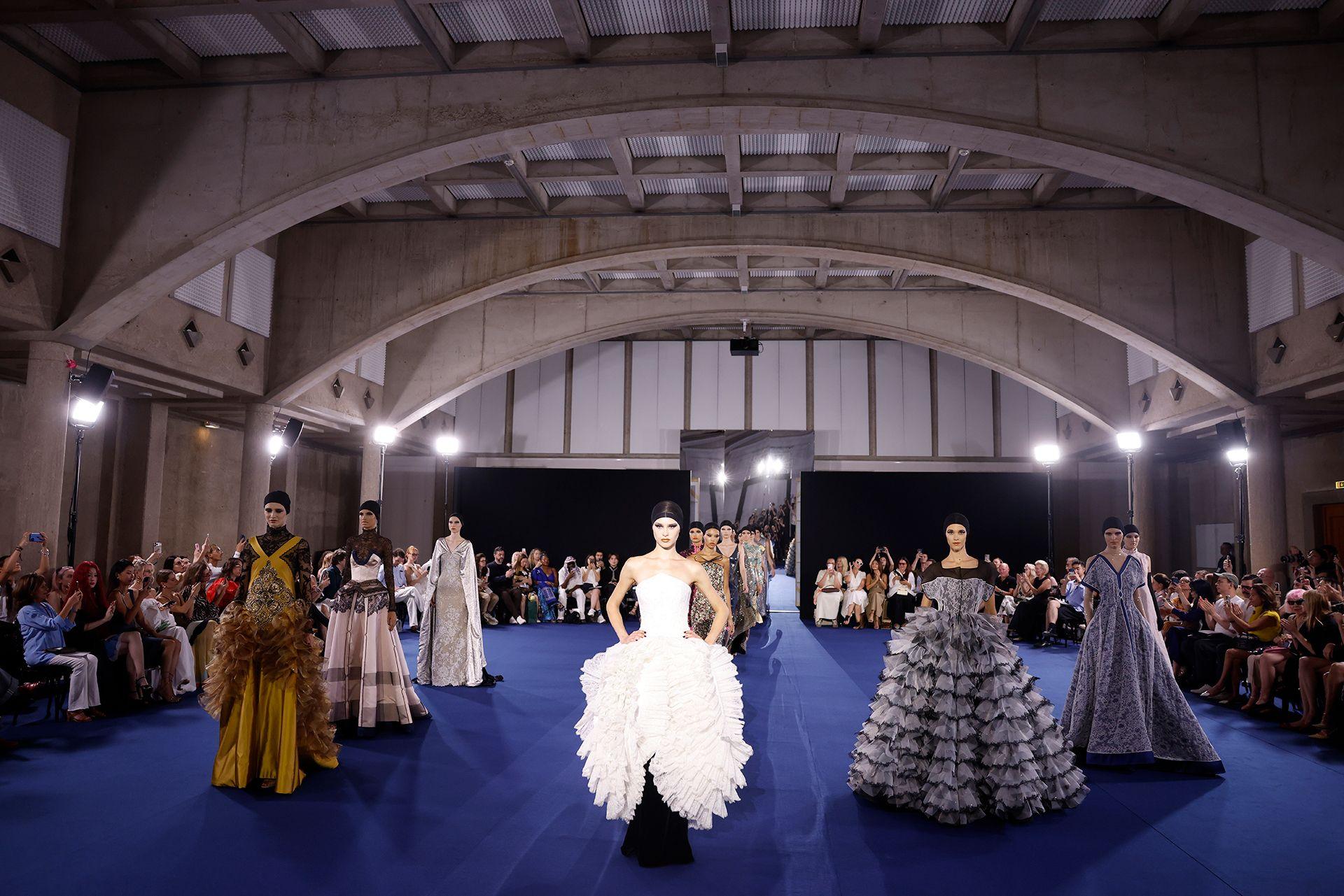 Models walk the runway during the Alexis Mabille Haute Couture Fall/Winter 2026/2027 show as part of Paris Fashion Week on July 07, 2026 in Paris, France.