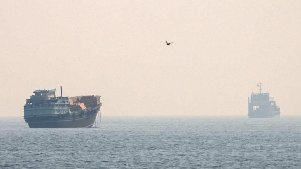 Vessels at the Strait of Hormuz, as seen from Musandam, Oman.