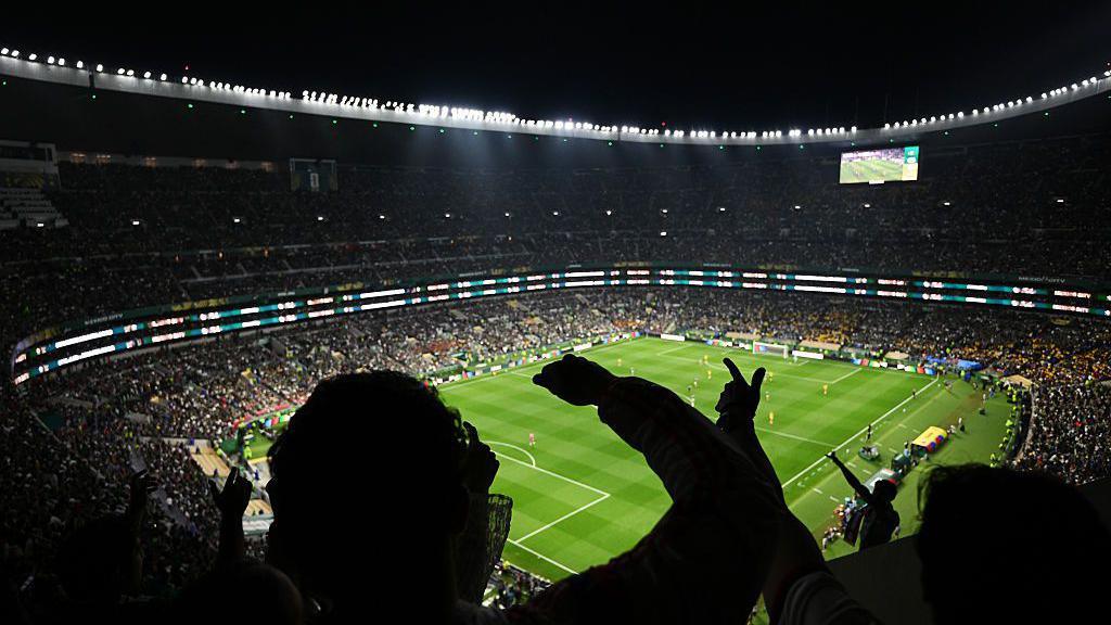 General view inside the Azteca Stadium as fans show their support during the FIFA World Cup 2026 Round Of 32 match between Mexico and Ecuador