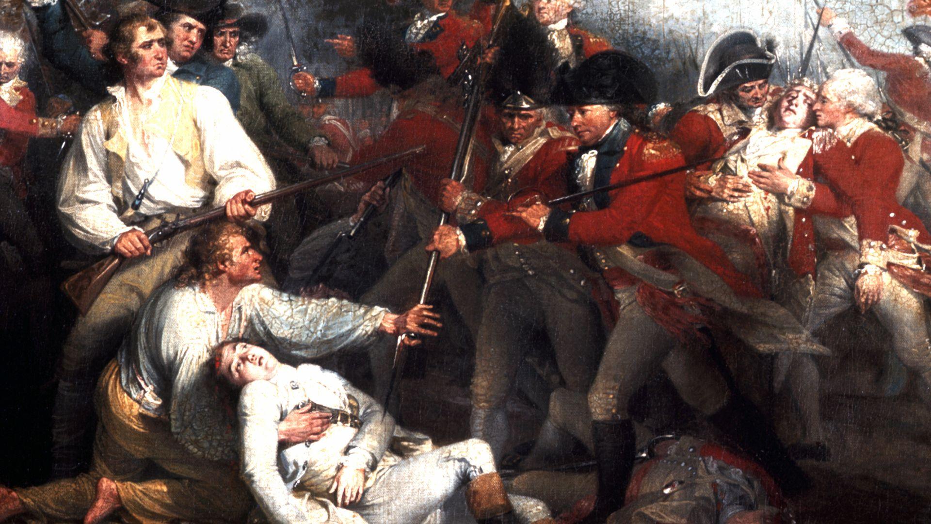 The Death of General Warren at the Battle of Bunker Hill, a painting by John Trumbull that depicts a military confrontation in 1775