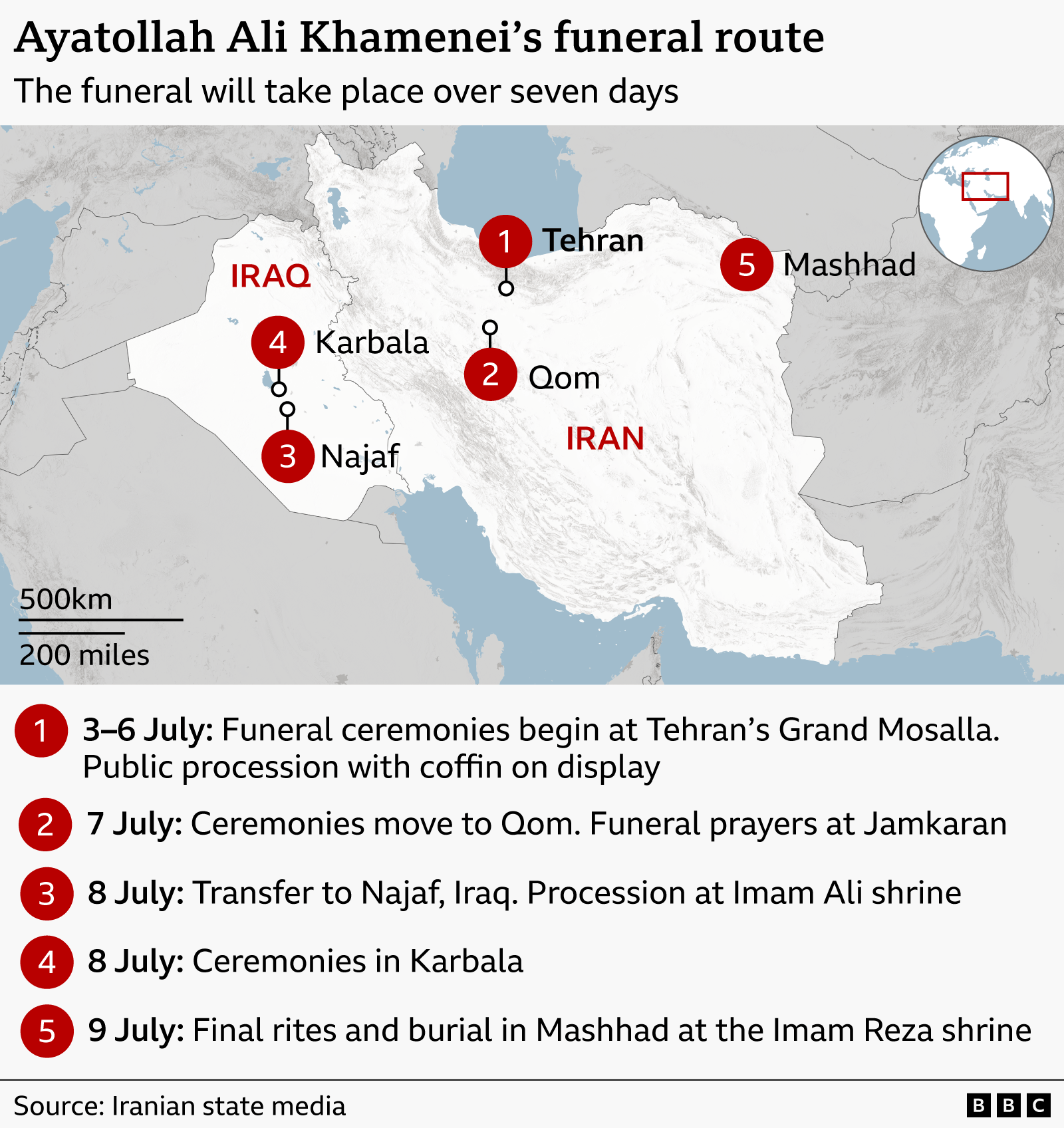 route map for Khamenei funeral