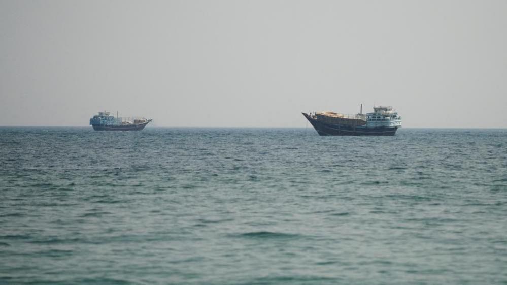 Vessels in the Strait of Hormuz, as seen from Oman's coast. Photo: 12 July 2026