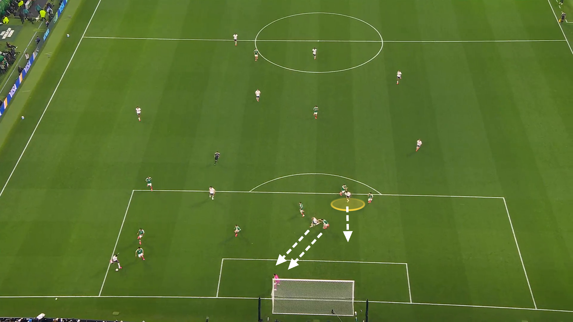 Screen grab from England vs Mexico showing the build-up to England's first goal.