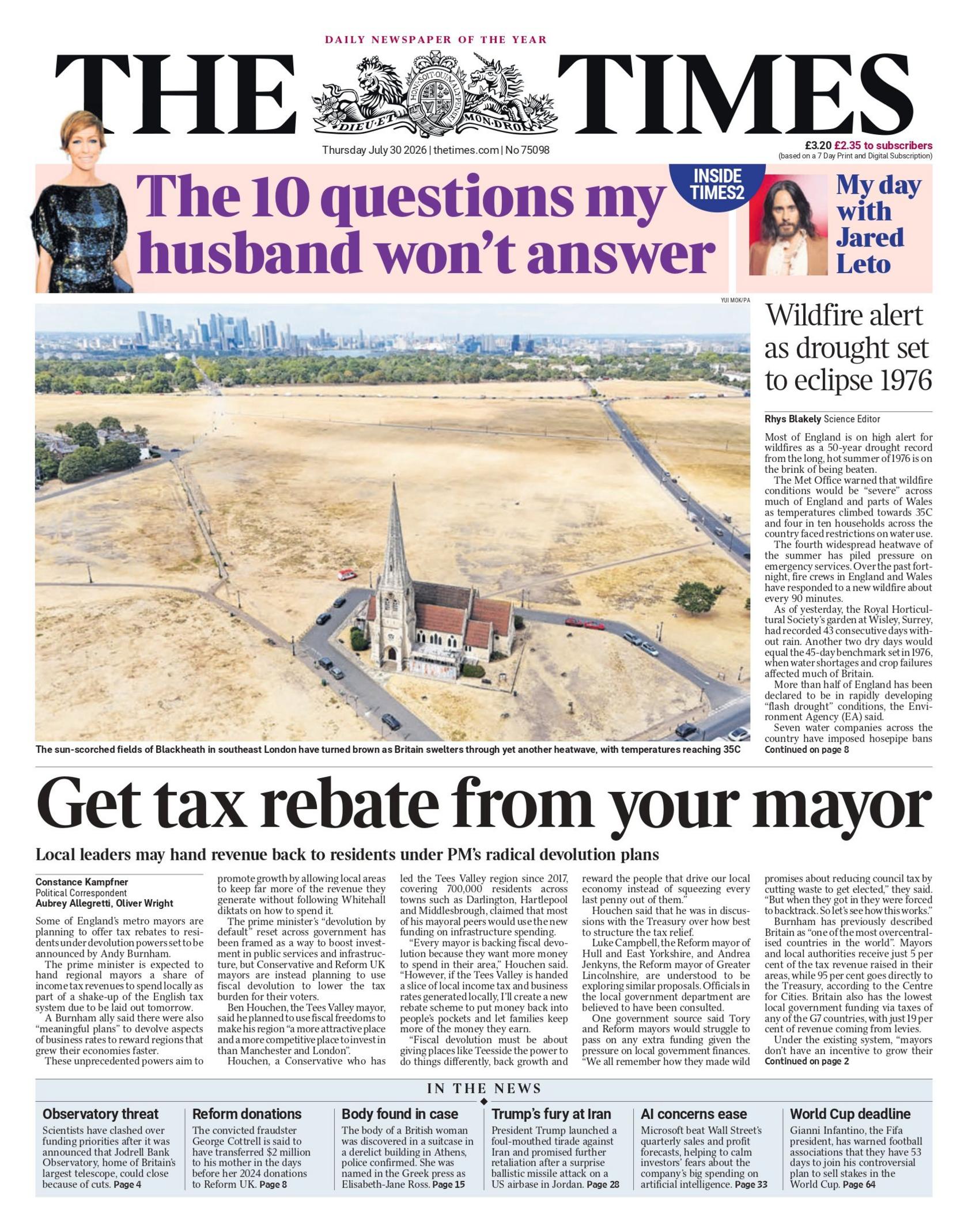 "Get tax rebate from your mayor," reads the headline on the front page of the Times.