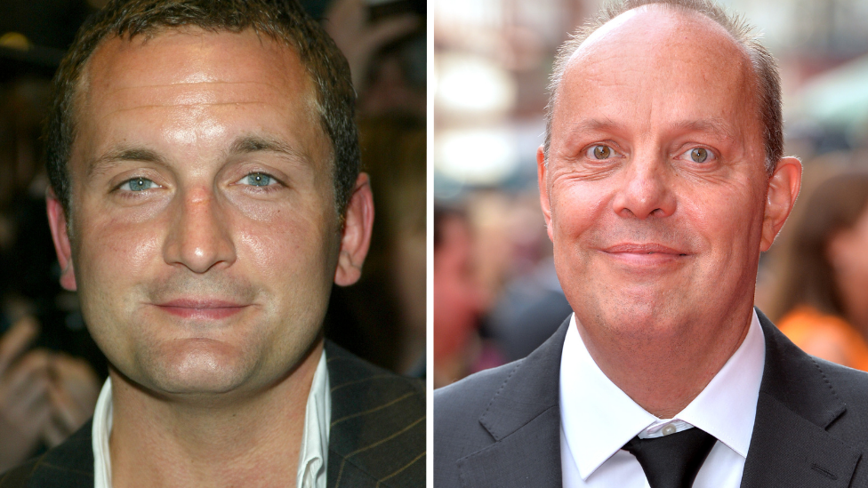 A composite of two pictures of male actors smiling into the camera
