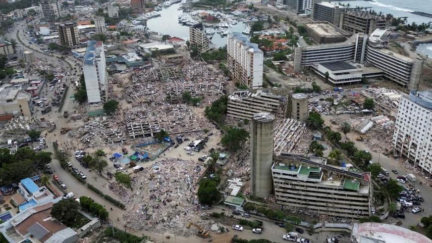 Destroyed buildings are seen in this aerial photo in Venezuela's northern coastal town of Caraballeda. Photo: 3 July 2026