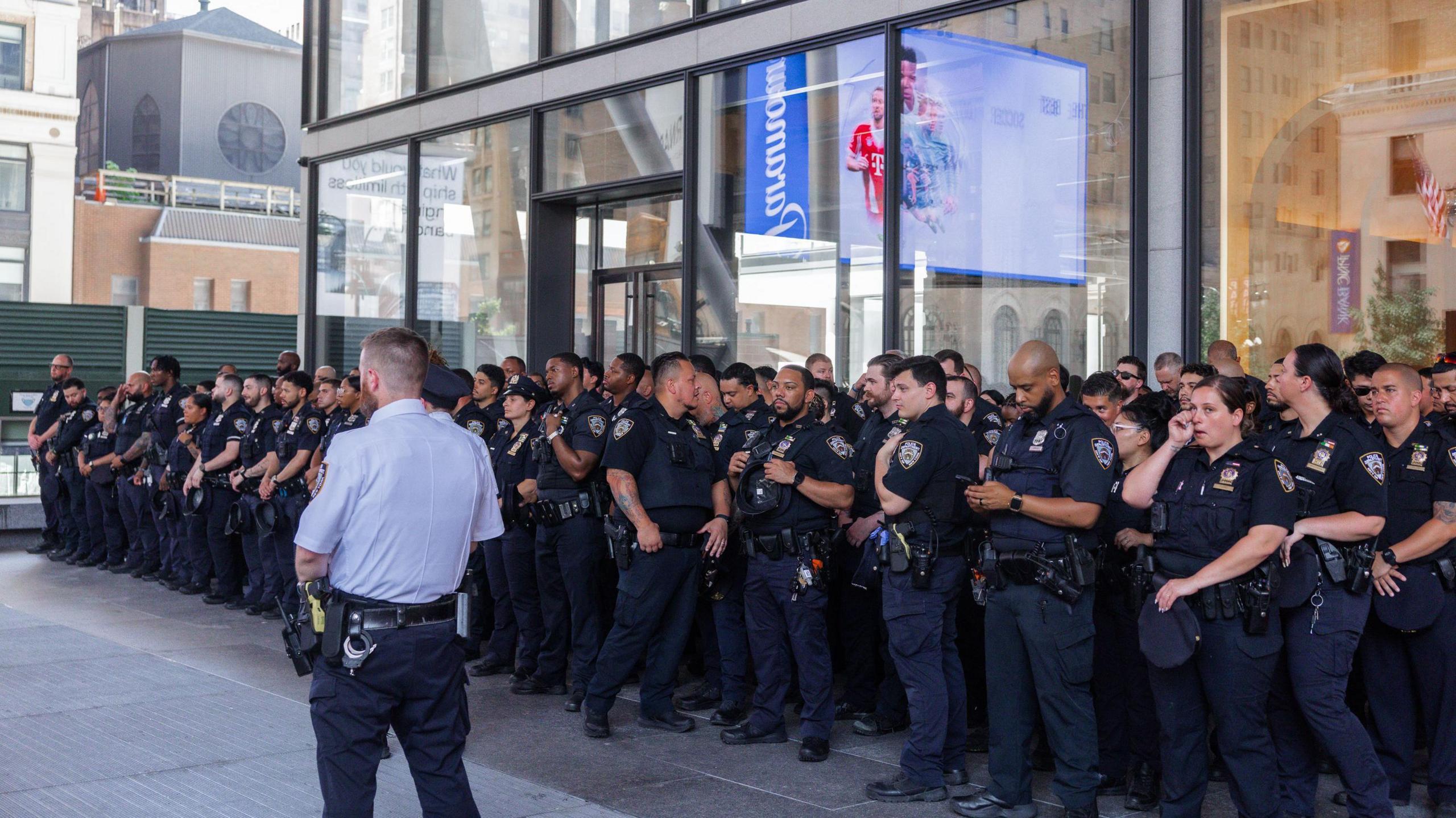 New York Police Department (NYPD) officers pictured stationed outside Madison Square Garden