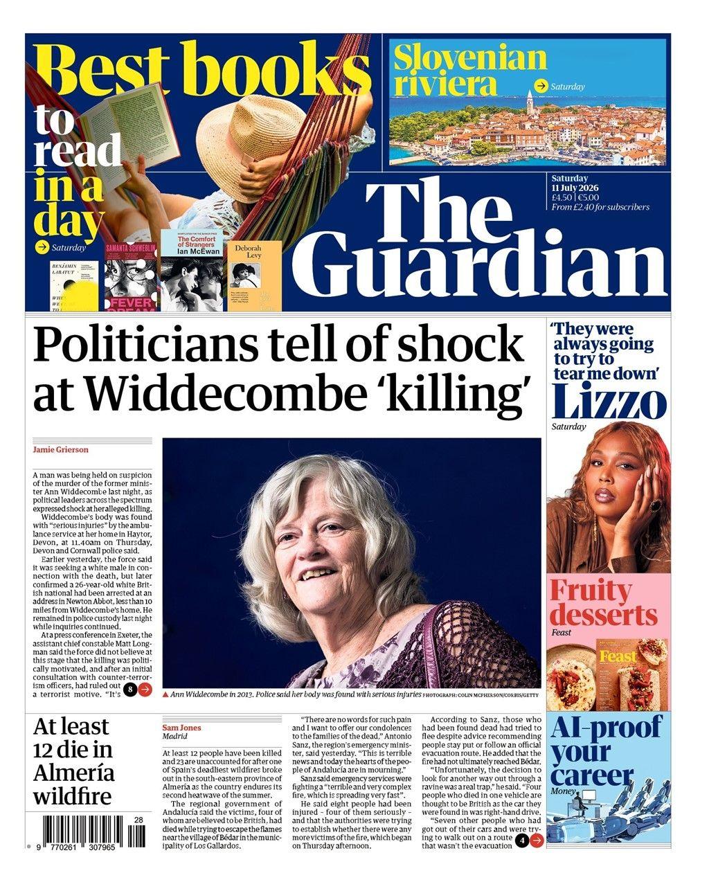"Politicians tell of shock at Widdecombe 'killing'," reads the headline on the front page of the Guardian.