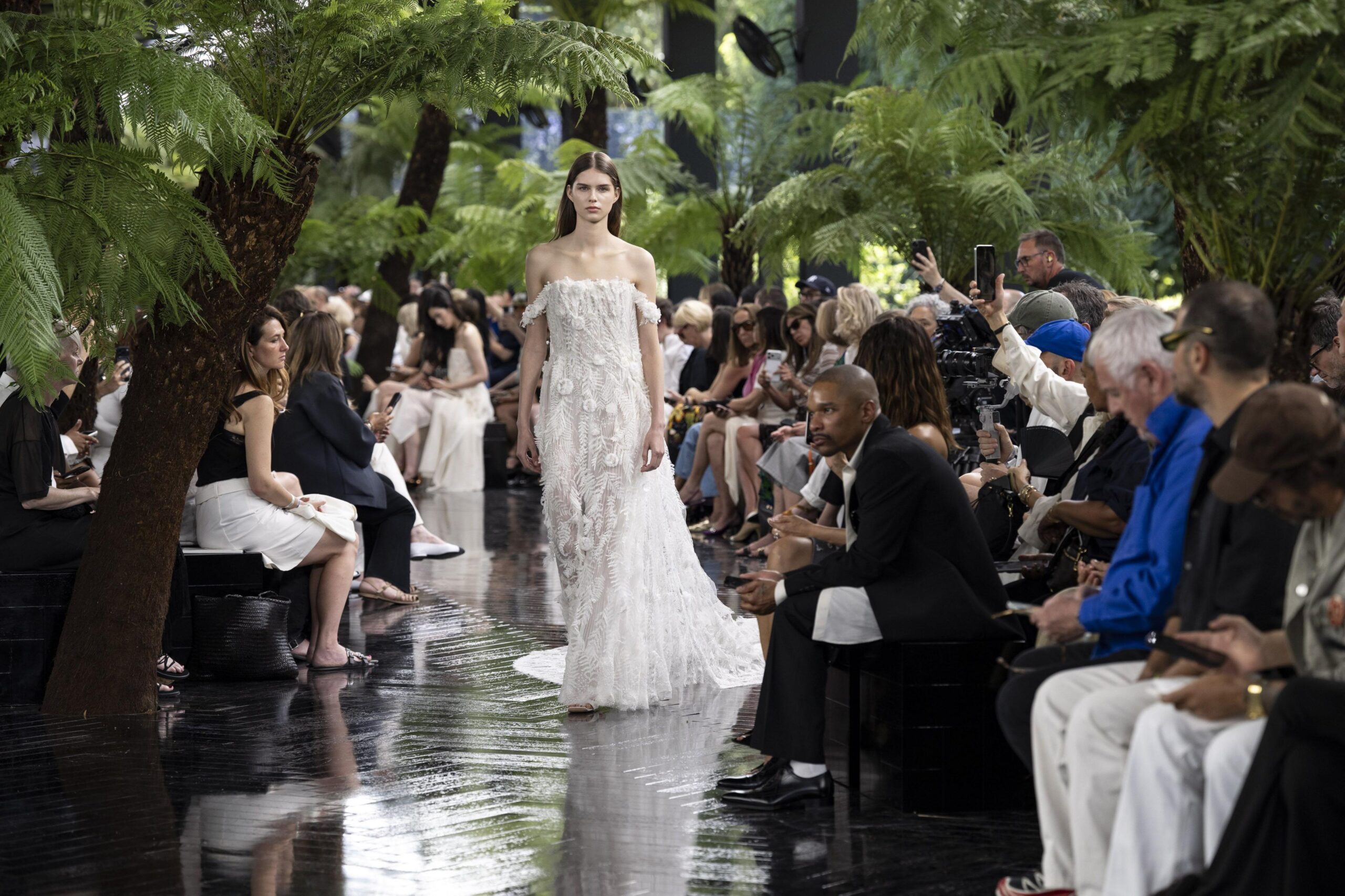 A model walks the runway during the Christian Dior Haute Couture Fall/Winter 2026-2027 fashion show as part of Paris Fashion Week on July 06, 2025 in Paris, France.