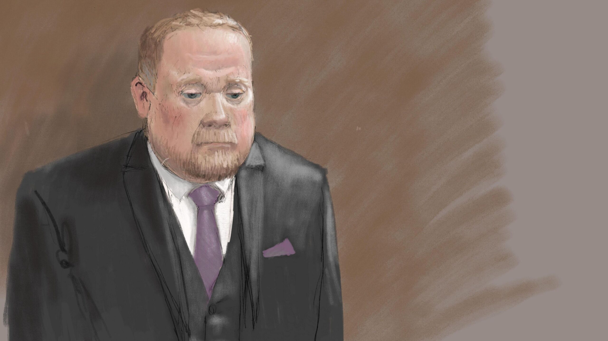 A court sketch of former funeral director Robert Bush