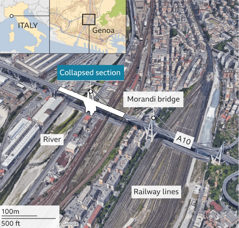 A map of the collapsed section of the bridge