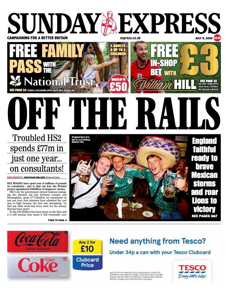 The headline on the front page of the Sunday Express reads: “Off the rails”.