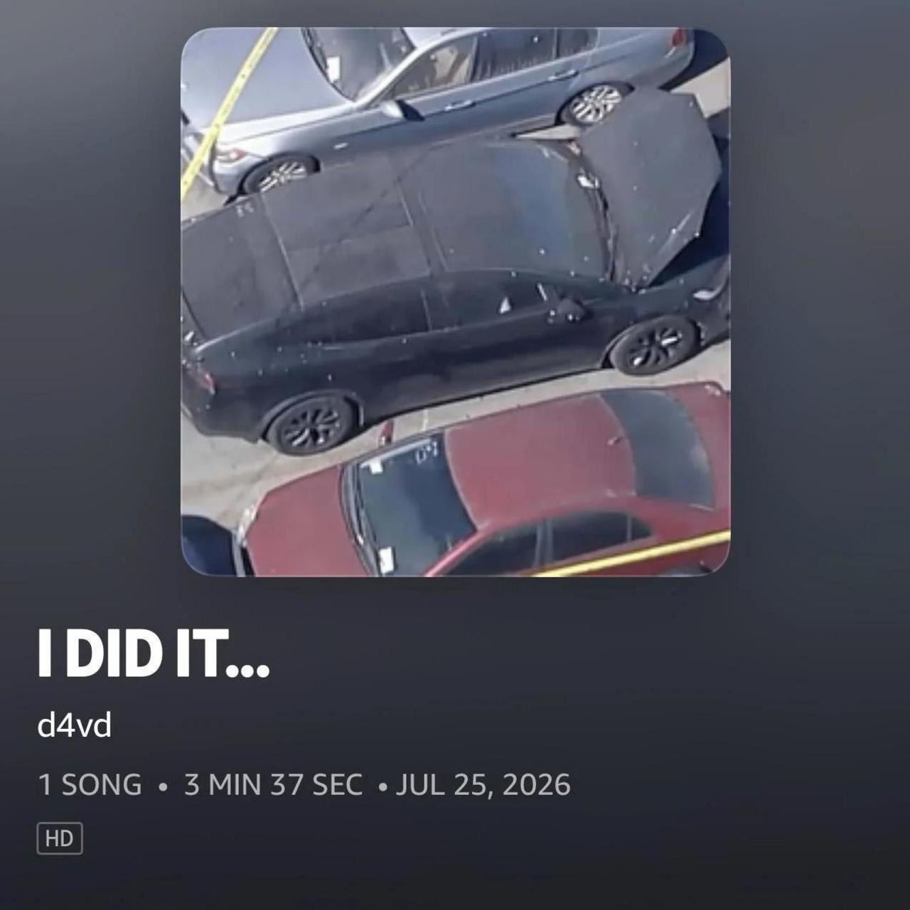 A screenshot of Apple Music, showing artwork for a D4vd song that was falsely uploaded to the artist's profile page