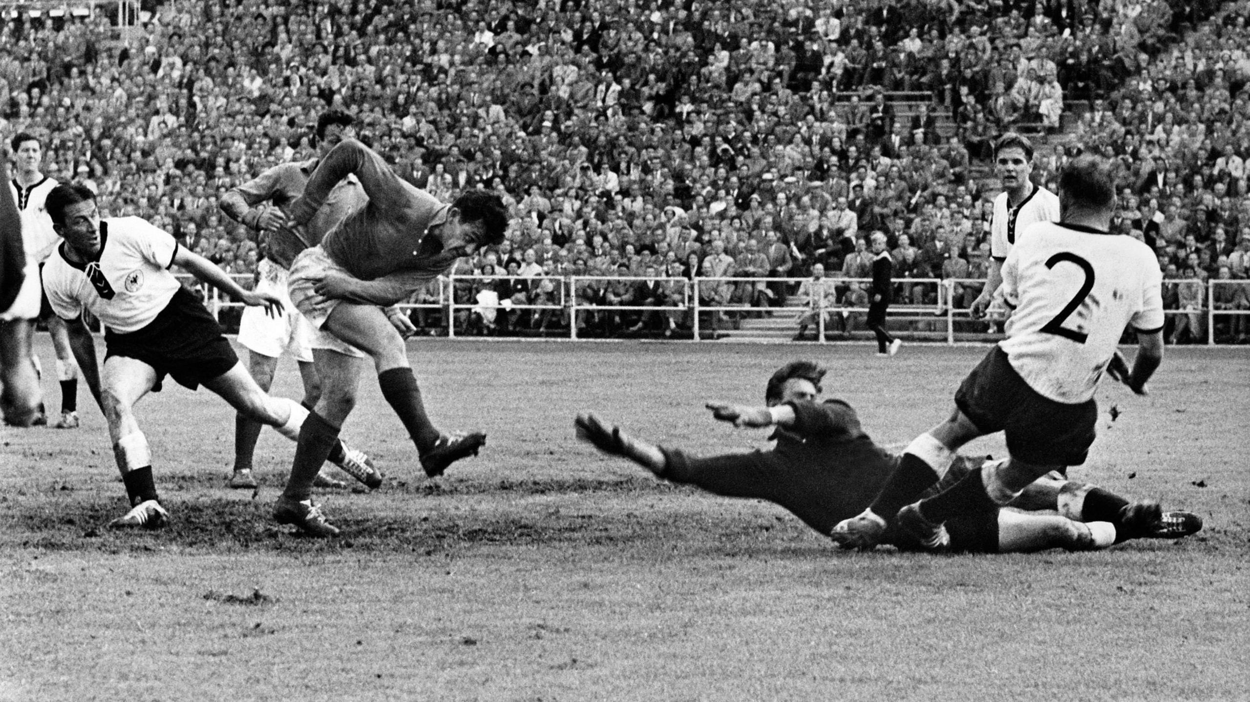 Just Fontaine scoring against West Germany