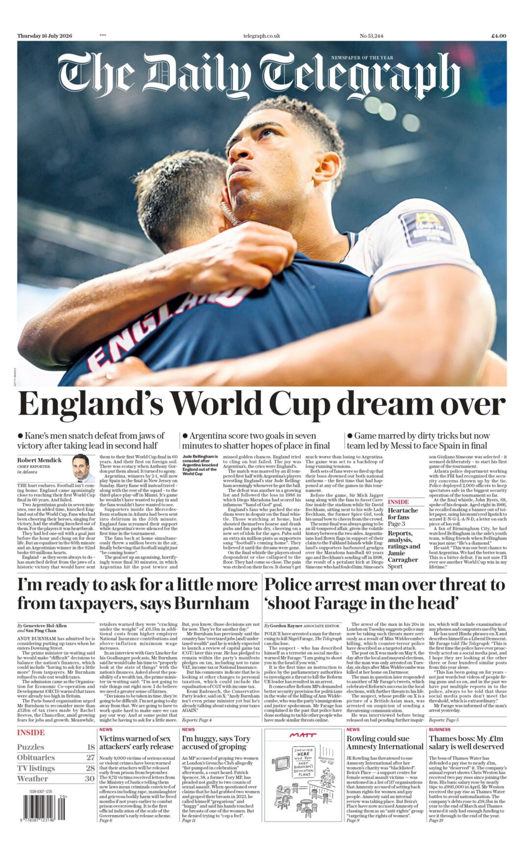 The Papers: ‘World Cup dream over’ and ‘Mahmood for chancellor’ The Papers: ‘World Cup dream over’ and ‘Mahmood for chancellor’