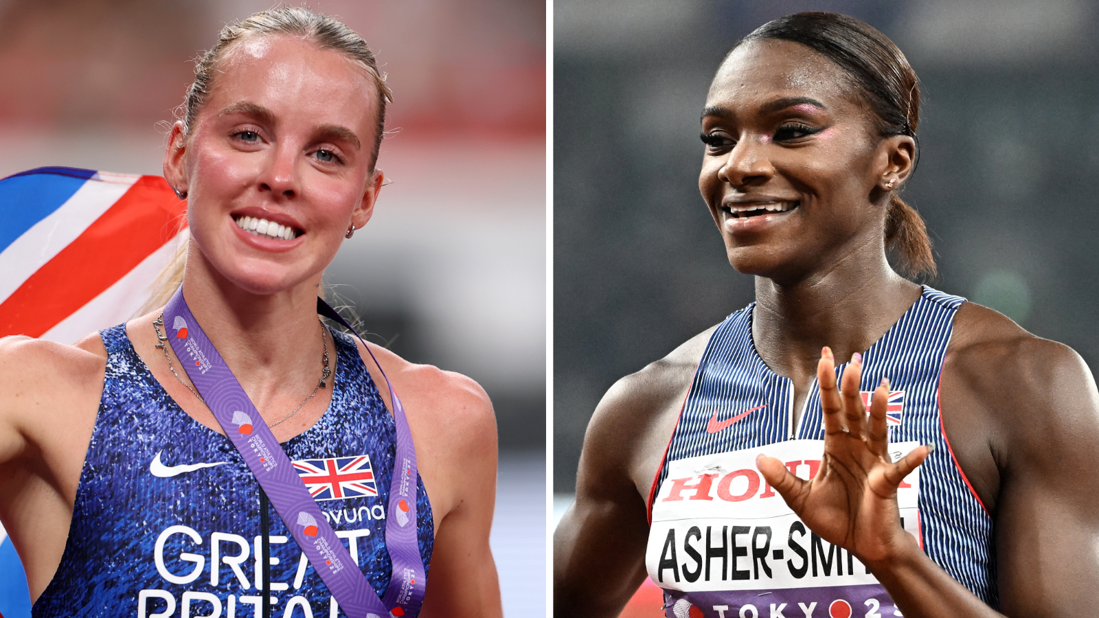 Split image of Great Britain athletes Keely Hodgkinson and Dina Asher-Smith