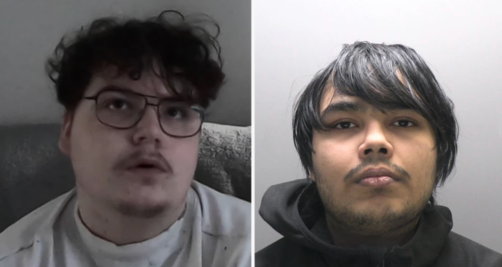 Side-by-side police mugshots of Owen Flowers and Thalha Jubair
