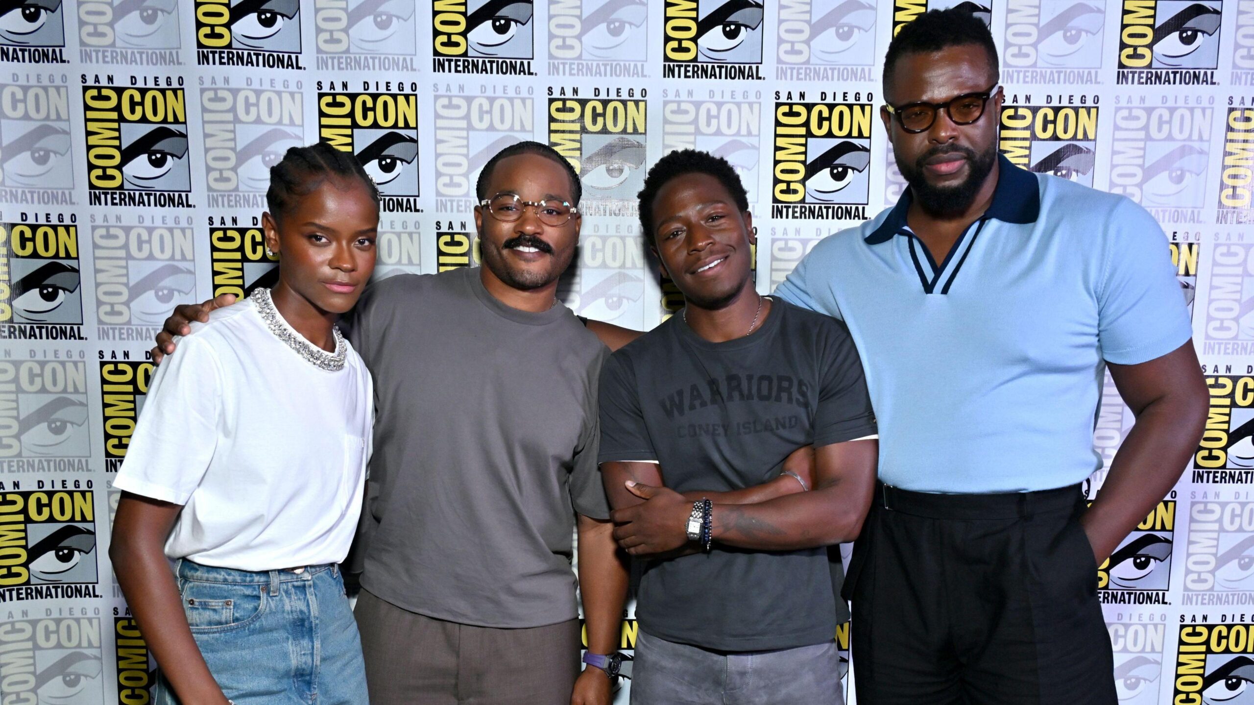 Letitia Wright, Ryan Coogler, David Jonsson and Winston Duke at the Marvel Studios Panel at Comic Con.