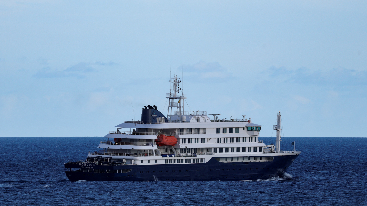 The cruise ship MV Hondius leaves the port of Granadilla de Abona, in Tenerife, Spain