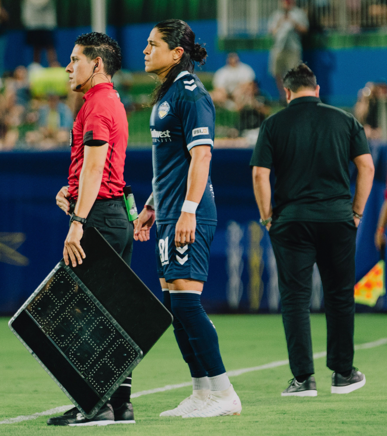 Cristo Fernandez stood on the touchline, waiting to come on as a substitute for El Paso Locomotive