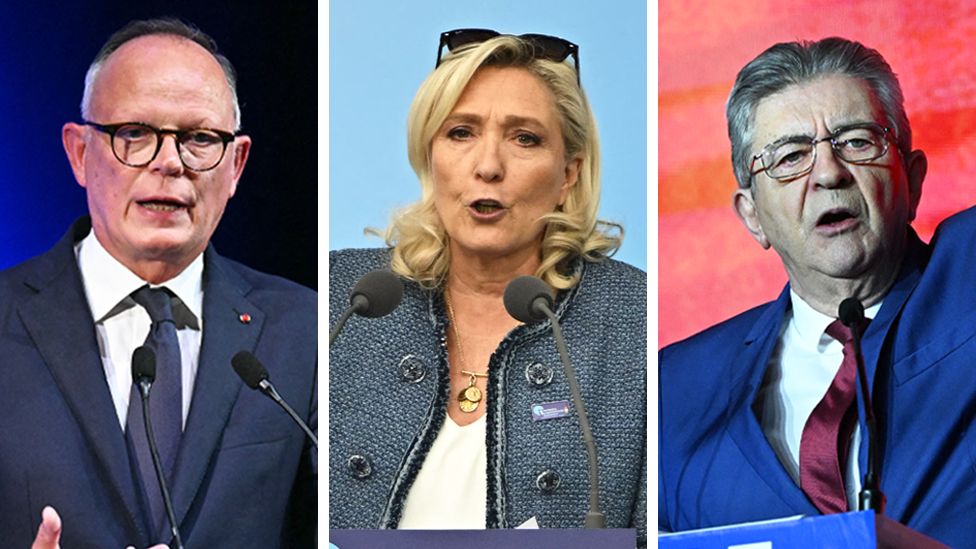 A composite image of three French politicians - with one woman flanked by two men