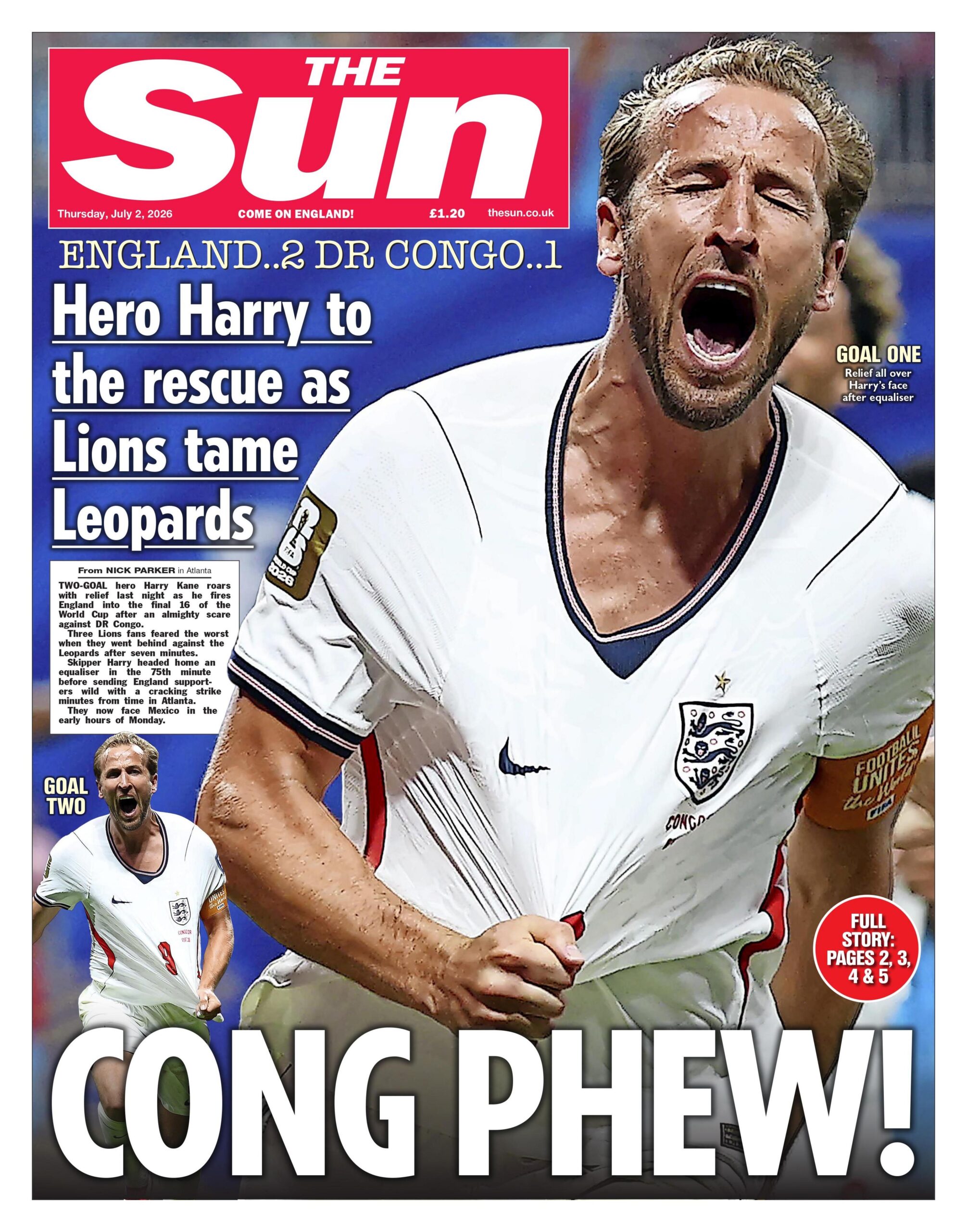 "Cong phew!" reads the headline on the front page of the Sun.