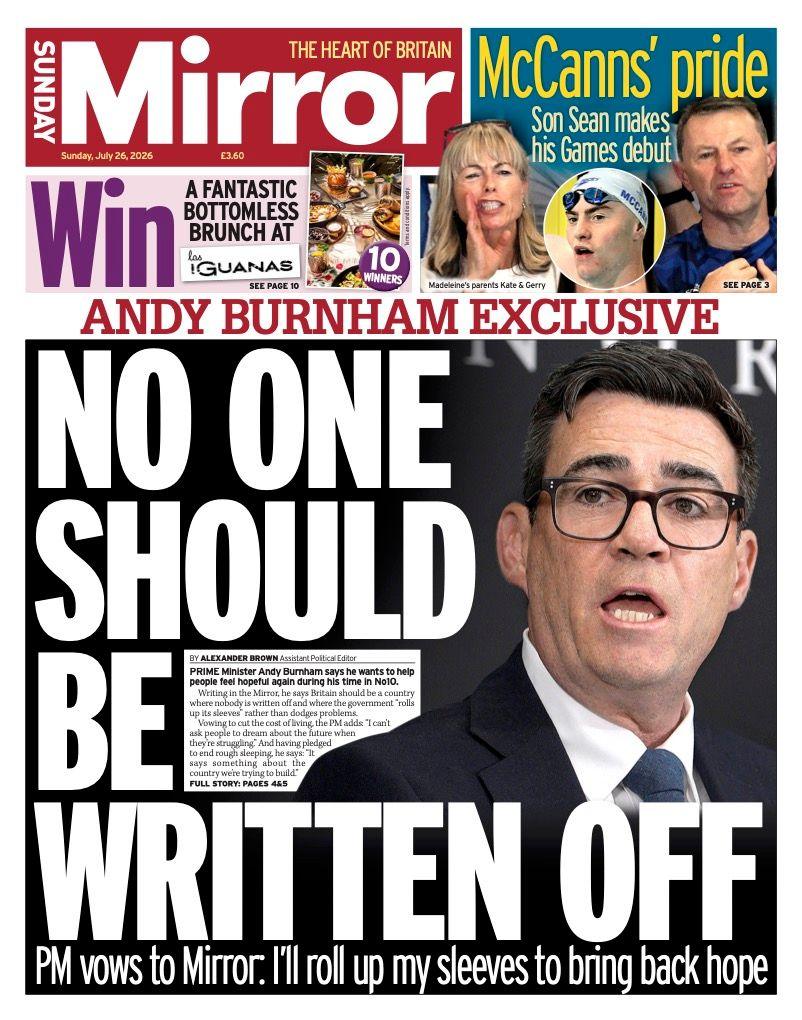 The headline on the front page of the Sunday Mirror reads: "No one should be written off."