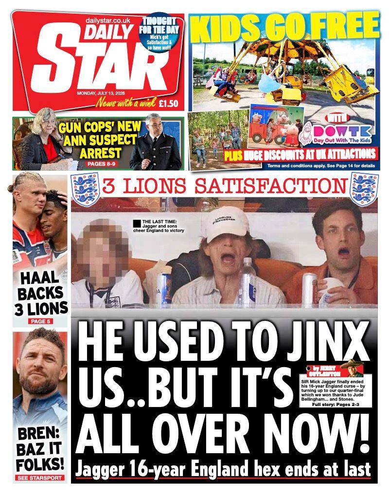 "He used to jinx us.. but it's all over now!" reads the headline on the front page of the Daily Star.