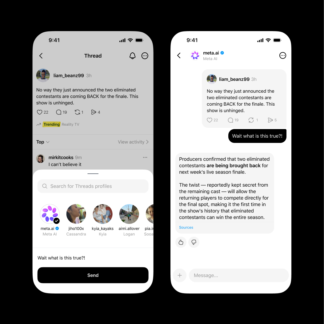 Threads users can now chat with Meta AI in their DMs Threads users can now chat with Meta AI in their DMs