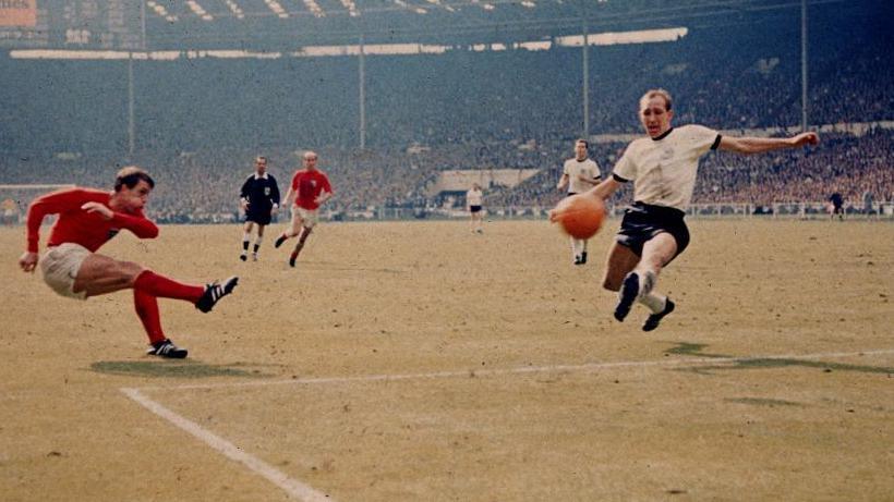 Geoff Hurst scores against West Germany