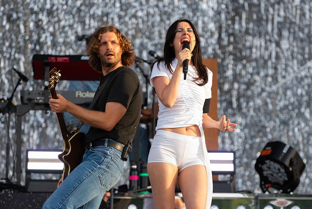 Joff Oddie and Ellie Rowsell on stage at Finsbury Park