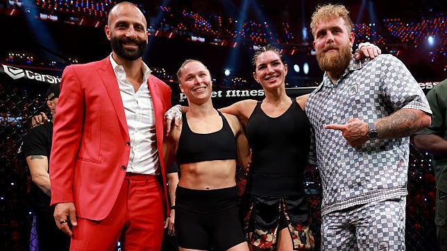 Nakisa Bidarian, Ronda Rousey, Gina Carano and Jake Paul pose for a picture