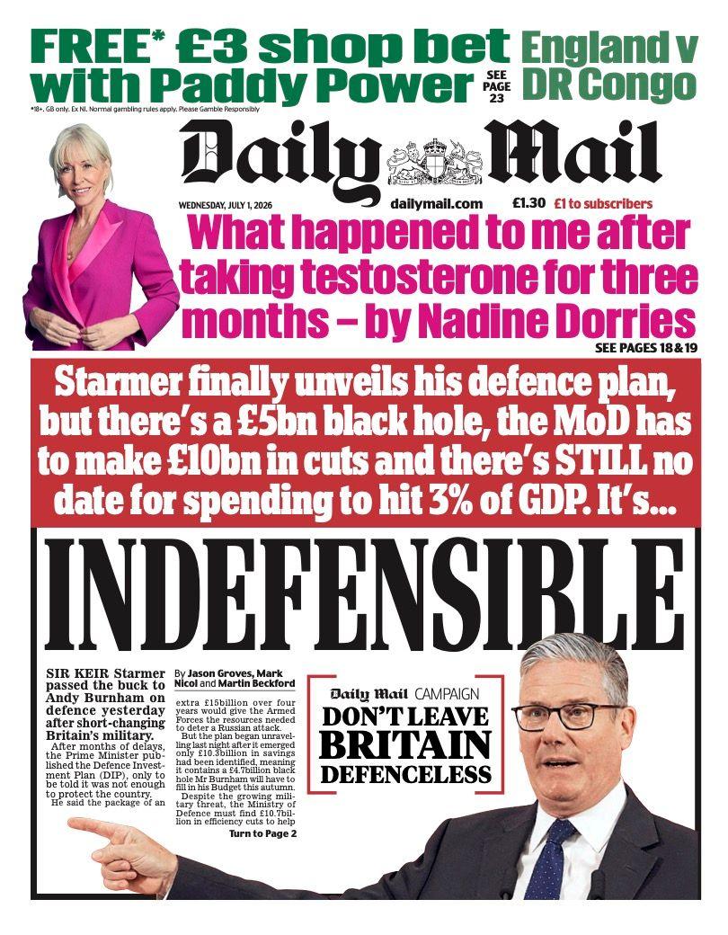 "Indefensible" reads the headline on the front page of the Daily Mail.