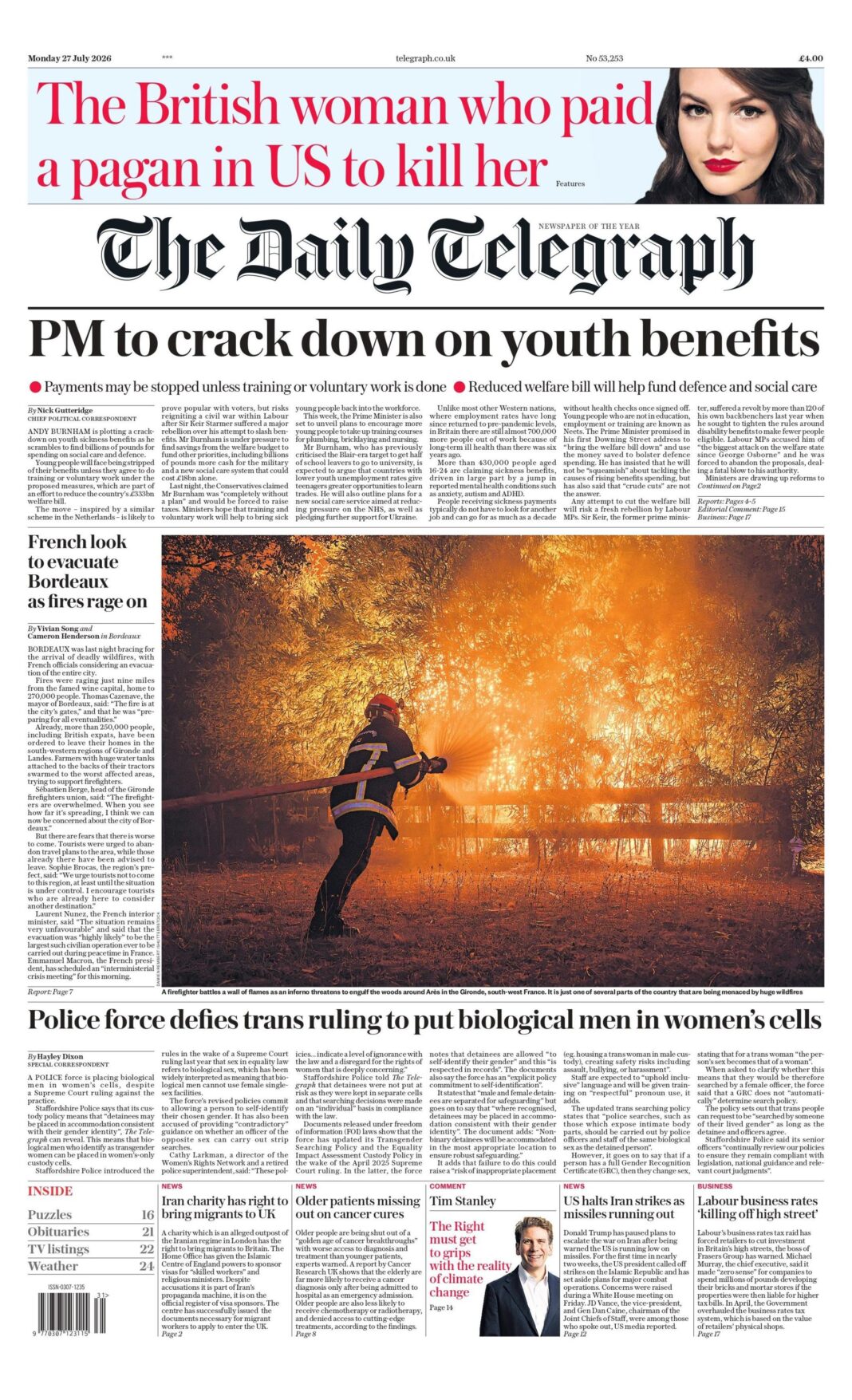 UK papers: Youth benefits ‘crack down’ and Gatwick ‘Fly and dry’ UK papers: Youth benefits ‘crack down’ and Gatwick ‘Fly and dry’