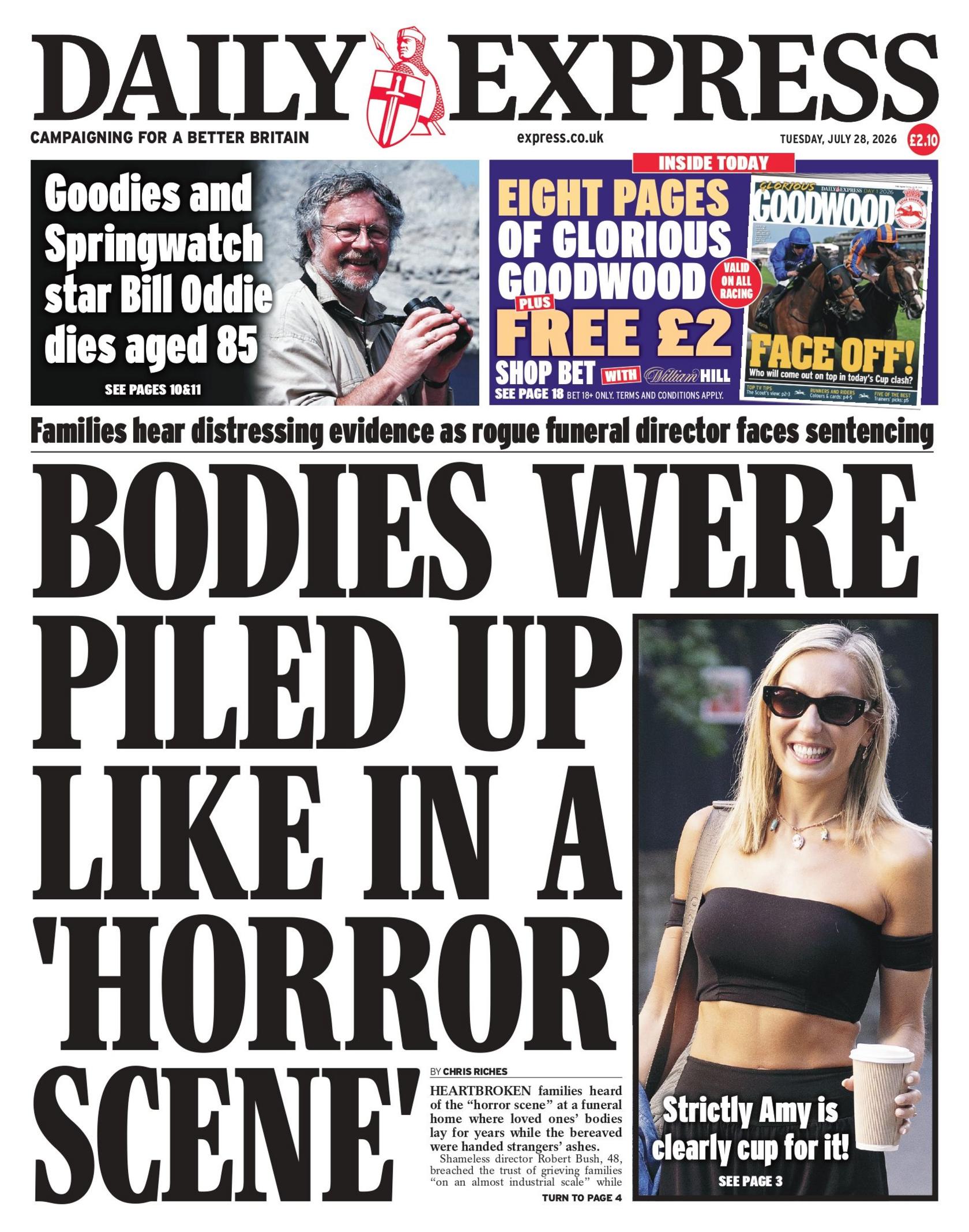 "Bodies were piled up like in a 'horror scene'," reads the headline on the front page of the Daily Express.