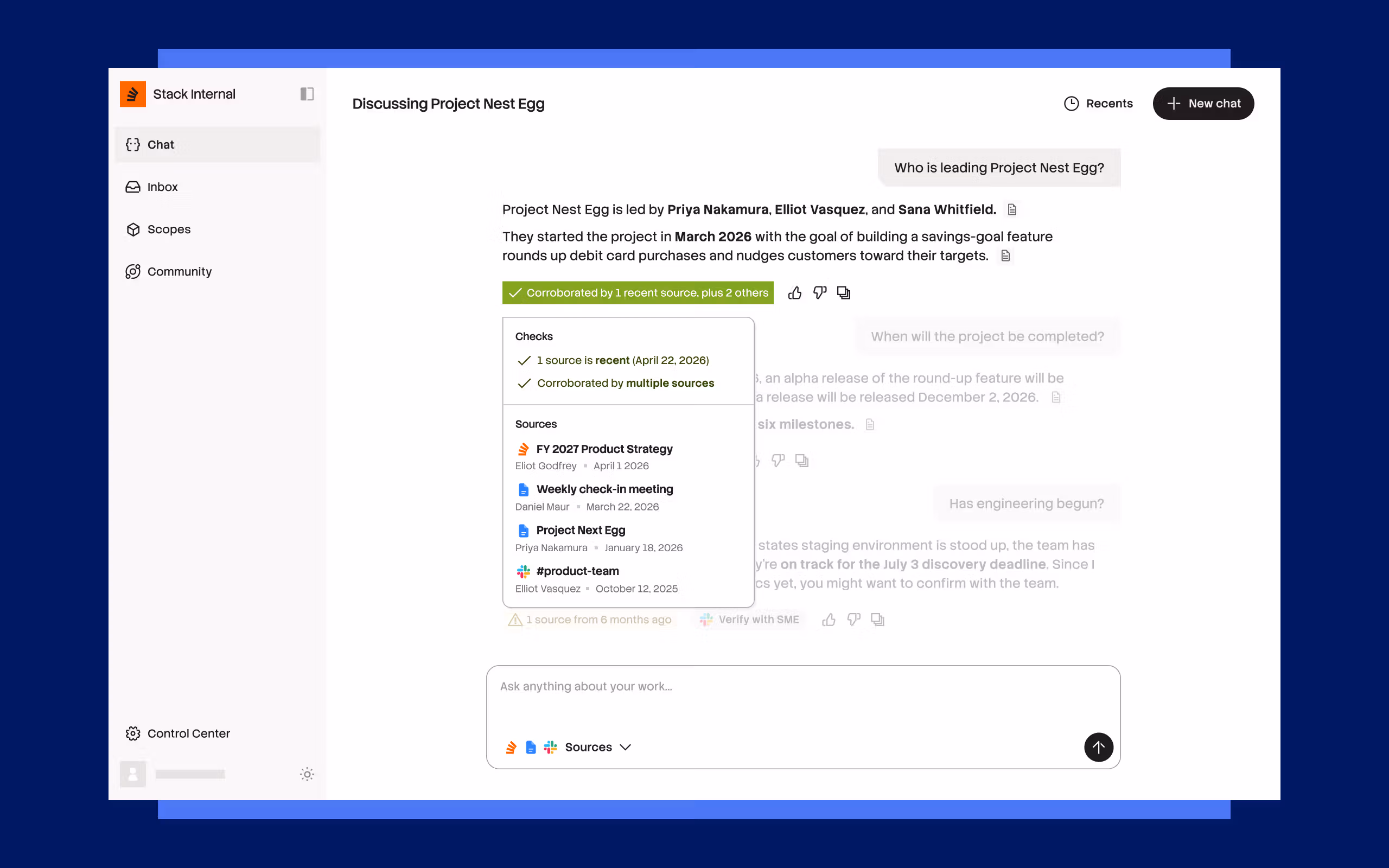Stack Internal showing validated chat citations.