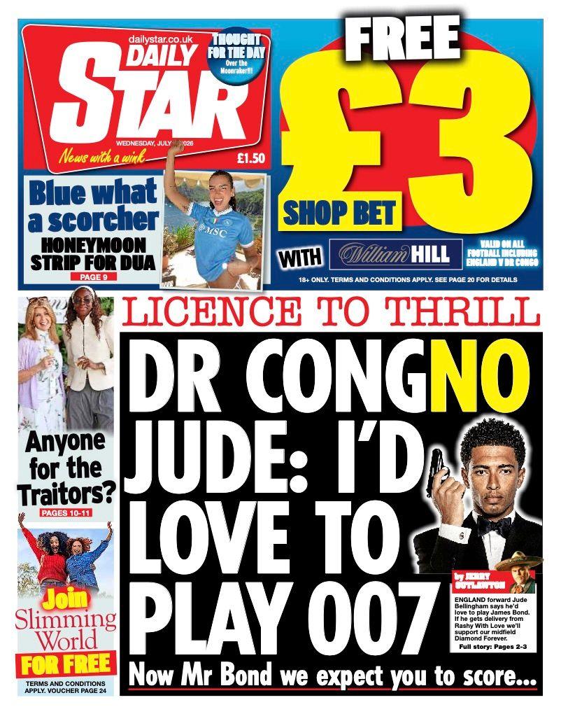 "Dr Congno Jude: I'd love to play 007" reads the headline on the front page of the Daily Star.