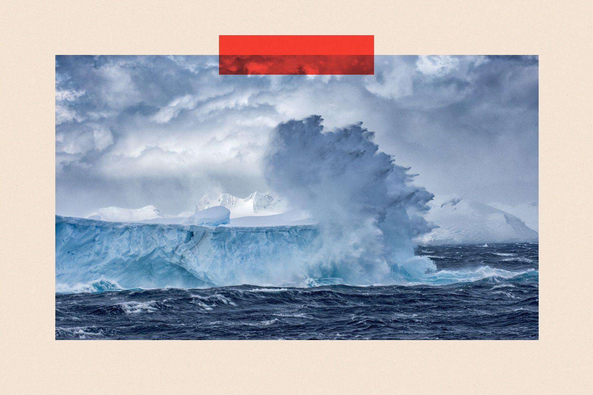 Massive Iceberg floating in the Southern Ocean in Antarctica with stormy seas