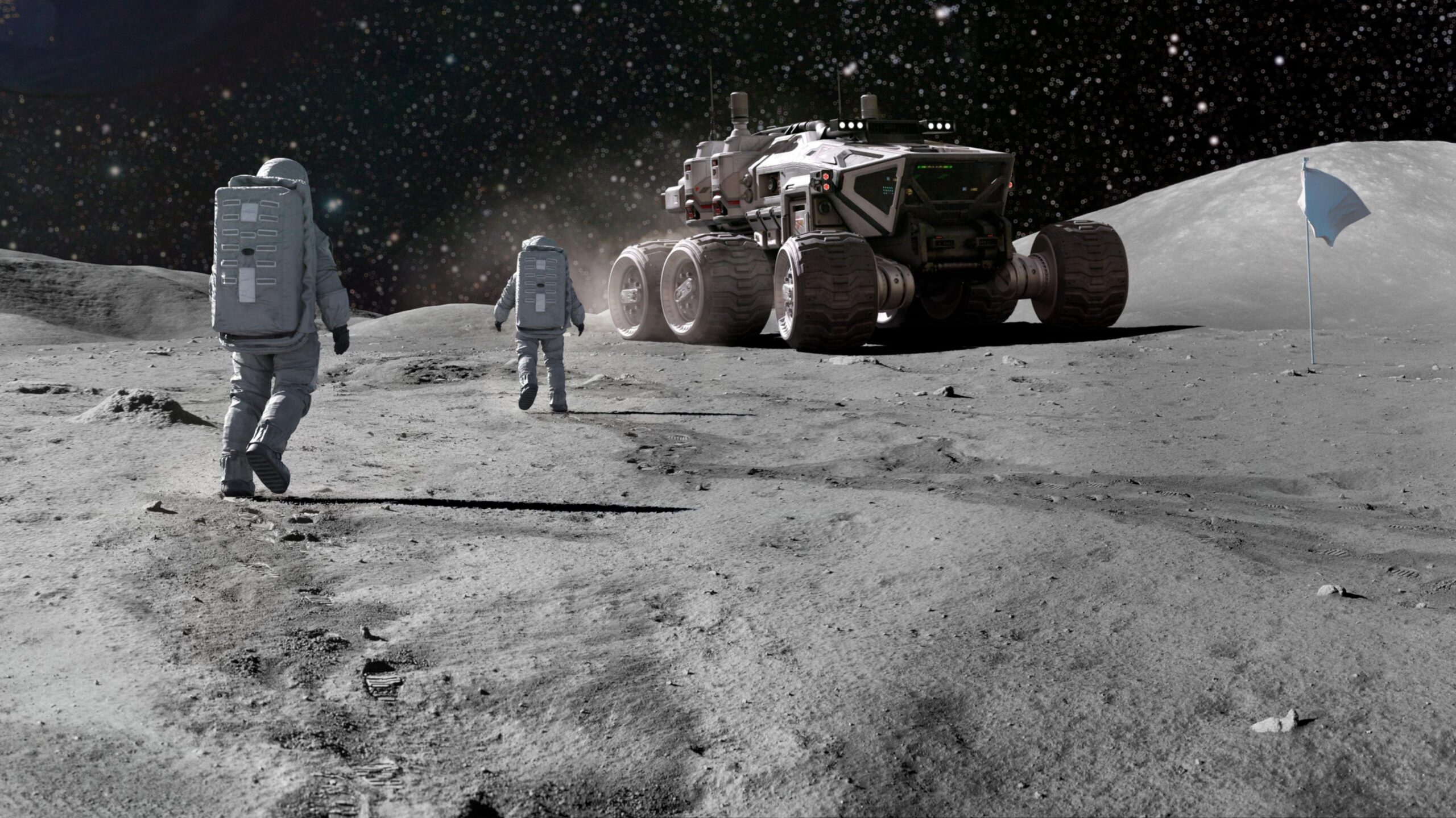 Rendering of machinery on the Moon
