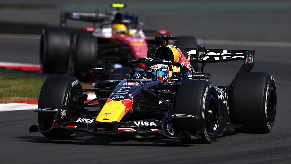 Max Verstappen drives the Red Bull on track at Silverstone