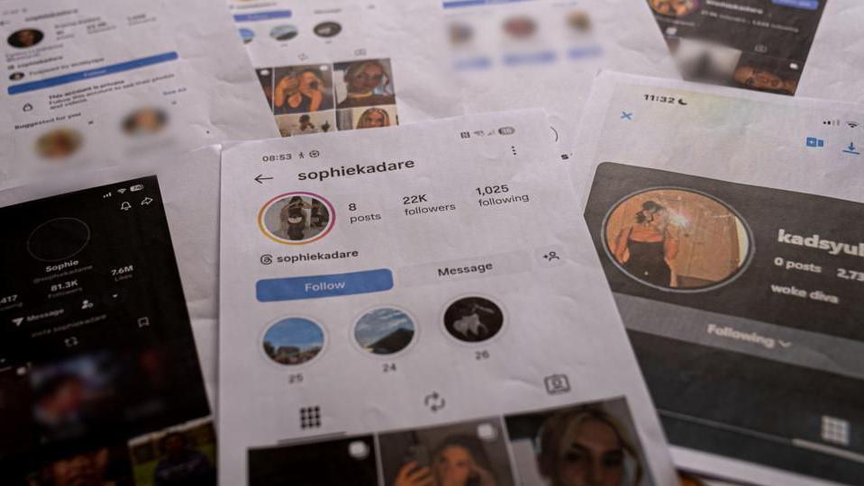 Printouts of the fake social media pages