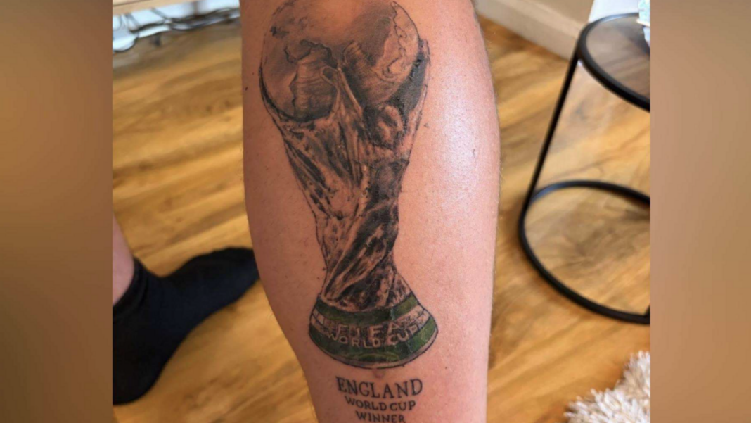 Fan has huge £550 tattoo declaring England World Cup winners Fan has huge £550 tattoo declaring England World Cup winners