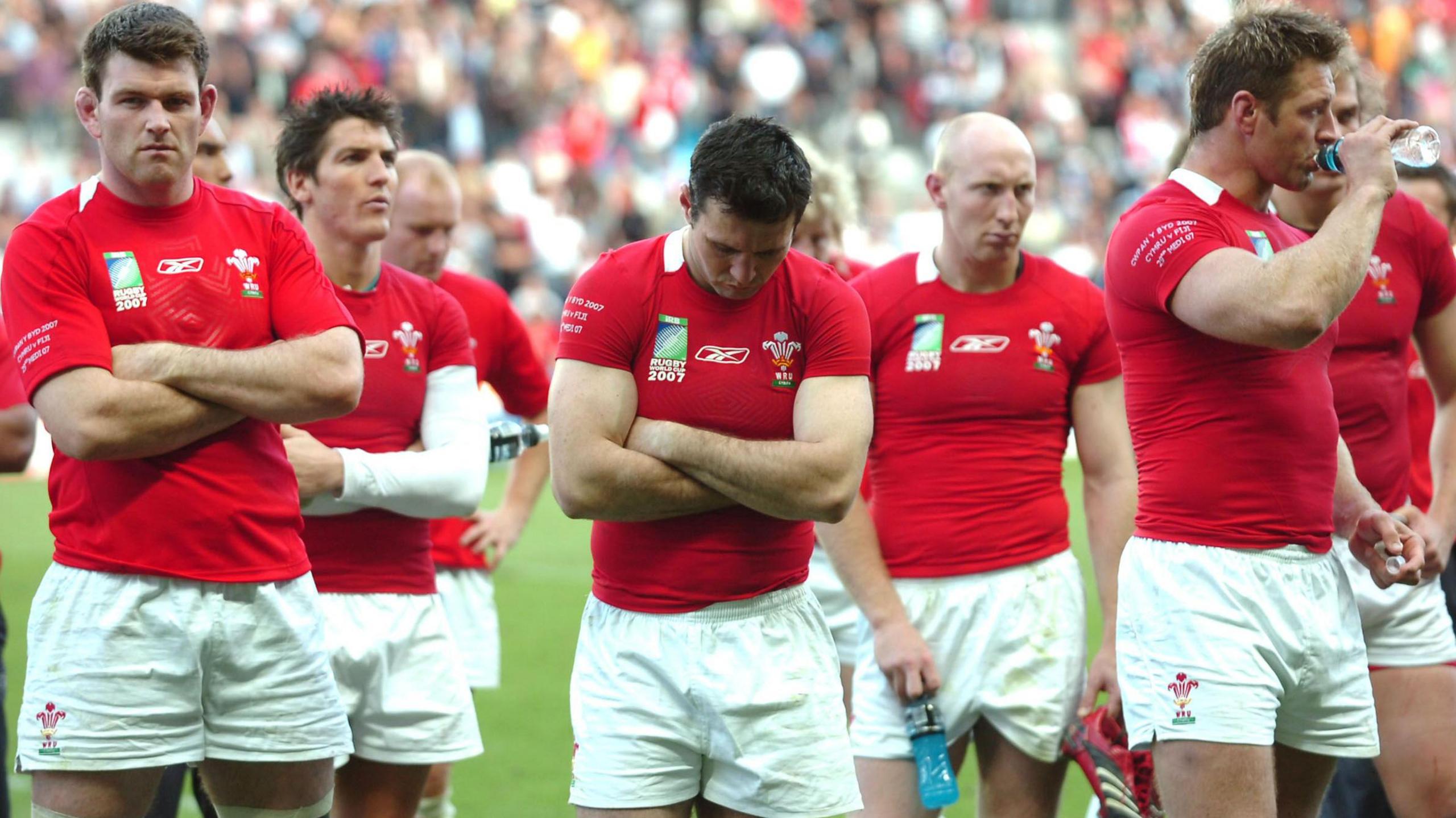 Wales players after the 2007 Rugby World Cup defeat to Fiji in Nantes
