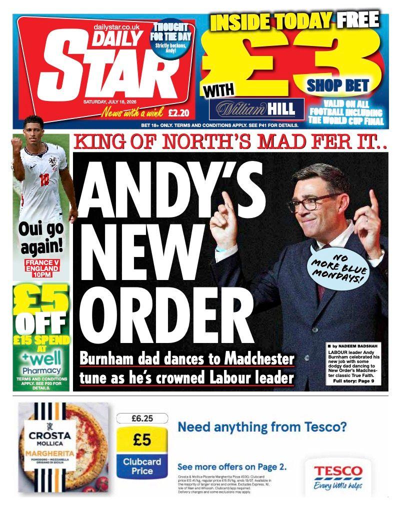 The headline on the front page of the Daily Star reads: 'Andy's new order.'