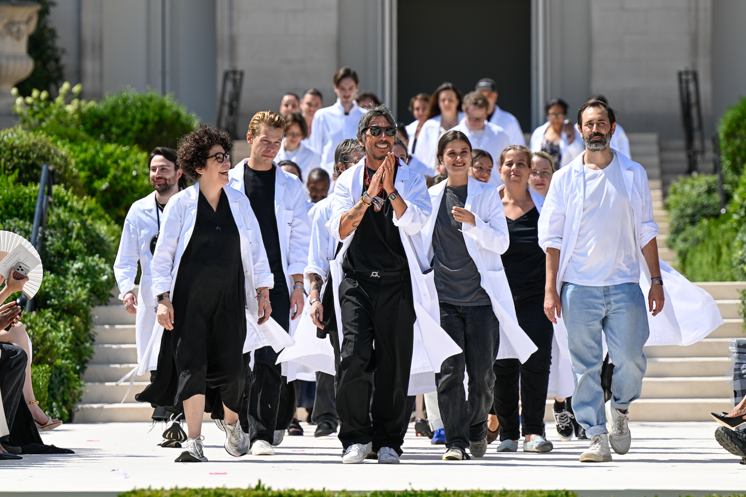 Pierpaolo Piccioli takes applause on the runway at the Balenciaga fashion show as part of Paris Haute Couture Fall/Winter 2026 fashion week held at Cité Universitaire de Paris on July 08, 2026 in Paris, France.
