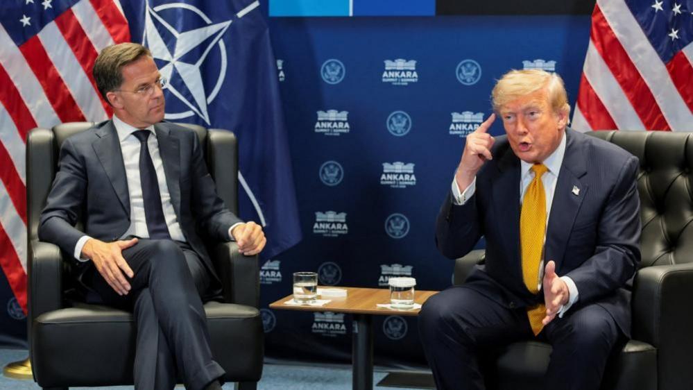 Description U.S. President Donald Trump and NATO Secretary General Mark Rutte