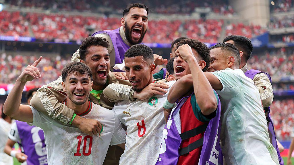 Azzedine Ounahi celebrates after scoring for Morocco against Canada