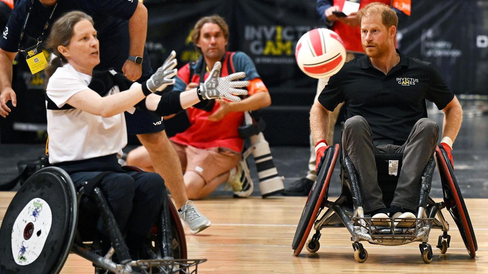Prince Harry playing wheelchair rugby.