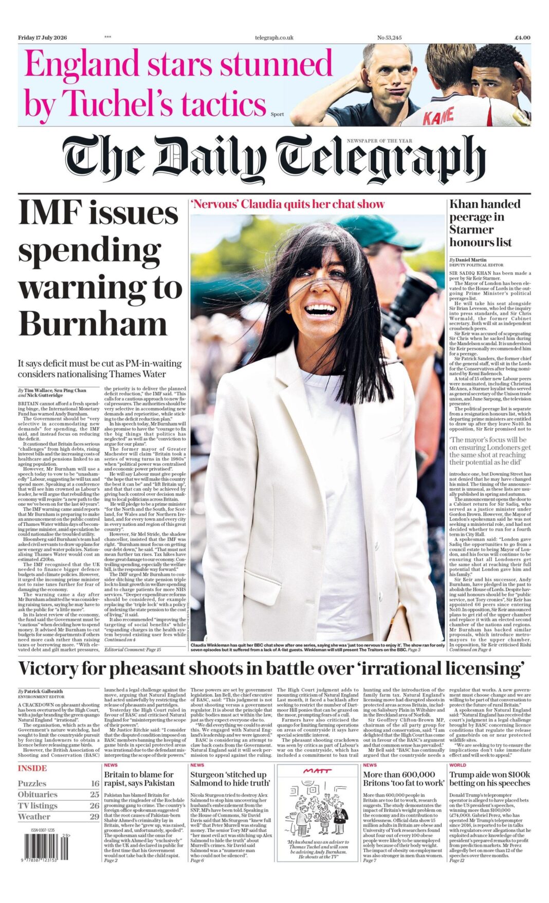 The Papers: ‘Spending warning to Burnham’ and ‘Only 693 days till Euros’ The Papers: ‘Spending warning to Burnham’ and ‘Only 693 days till Euros’